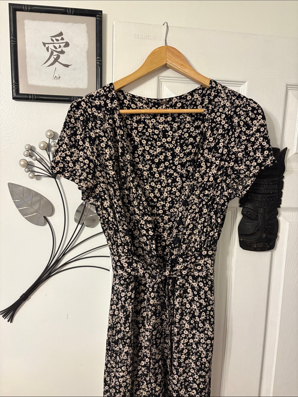 Free People Black Floral Tie-Waist Jumpsuit